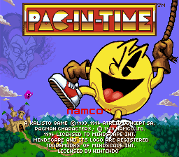Pac-In-Time title screen for Super Nintendo